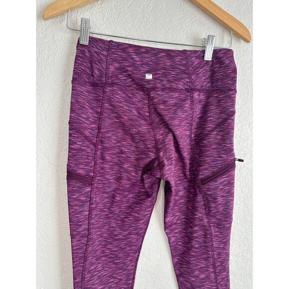 Z by Zobha Purple Space Dye Leggings Size Small Athleisure Athletic Zip Pockets - Picture 7 of 7
